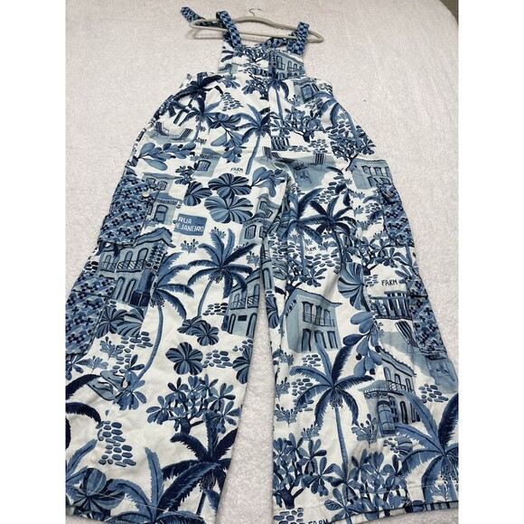 Farm Rio Anthropologie Denim Overalls Women Blue Floral Vacay Retro Boho Large - Picture 11 of 16
